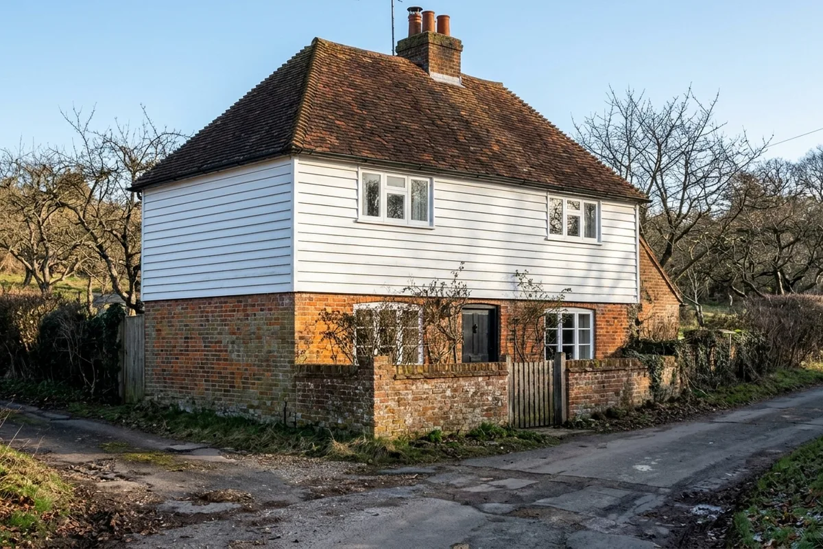 Painted timber flush casement windows in a white weatherboarded Kent house